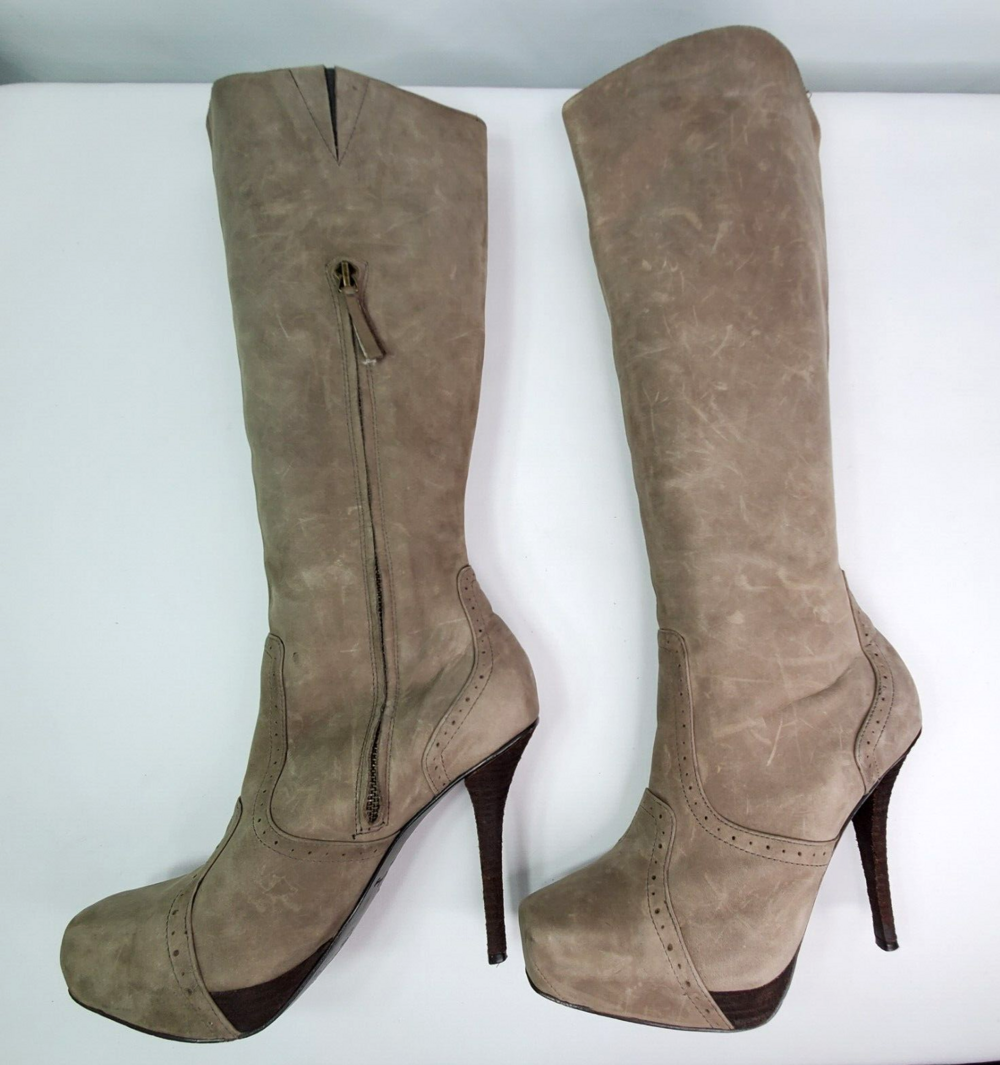 ELIZABETH AND JAMES Frank 8 B Knee High/Heels Taupe Nubuck Leather Boots Used